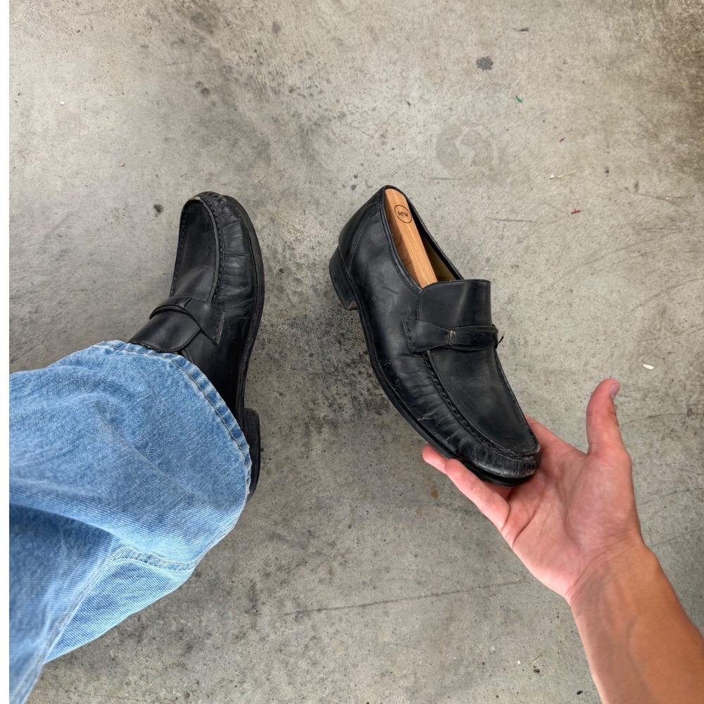 Vintage Stuart McGuire Black Leather Penny Loafers Mens 8.5 Vintage Dress Brazil